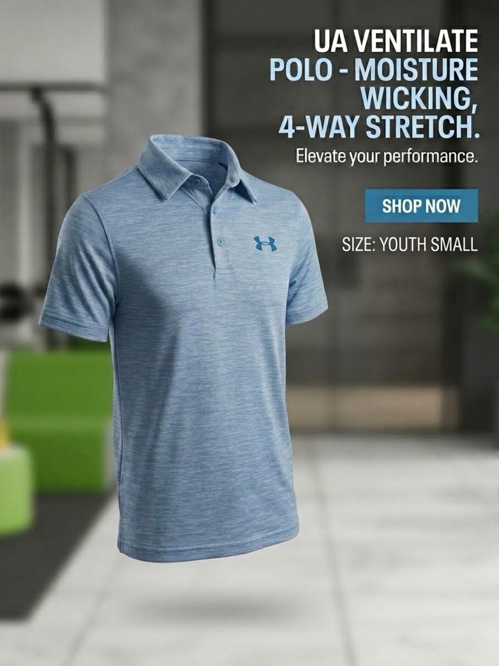 Under Armour Youth Heather Sky Blue Polo